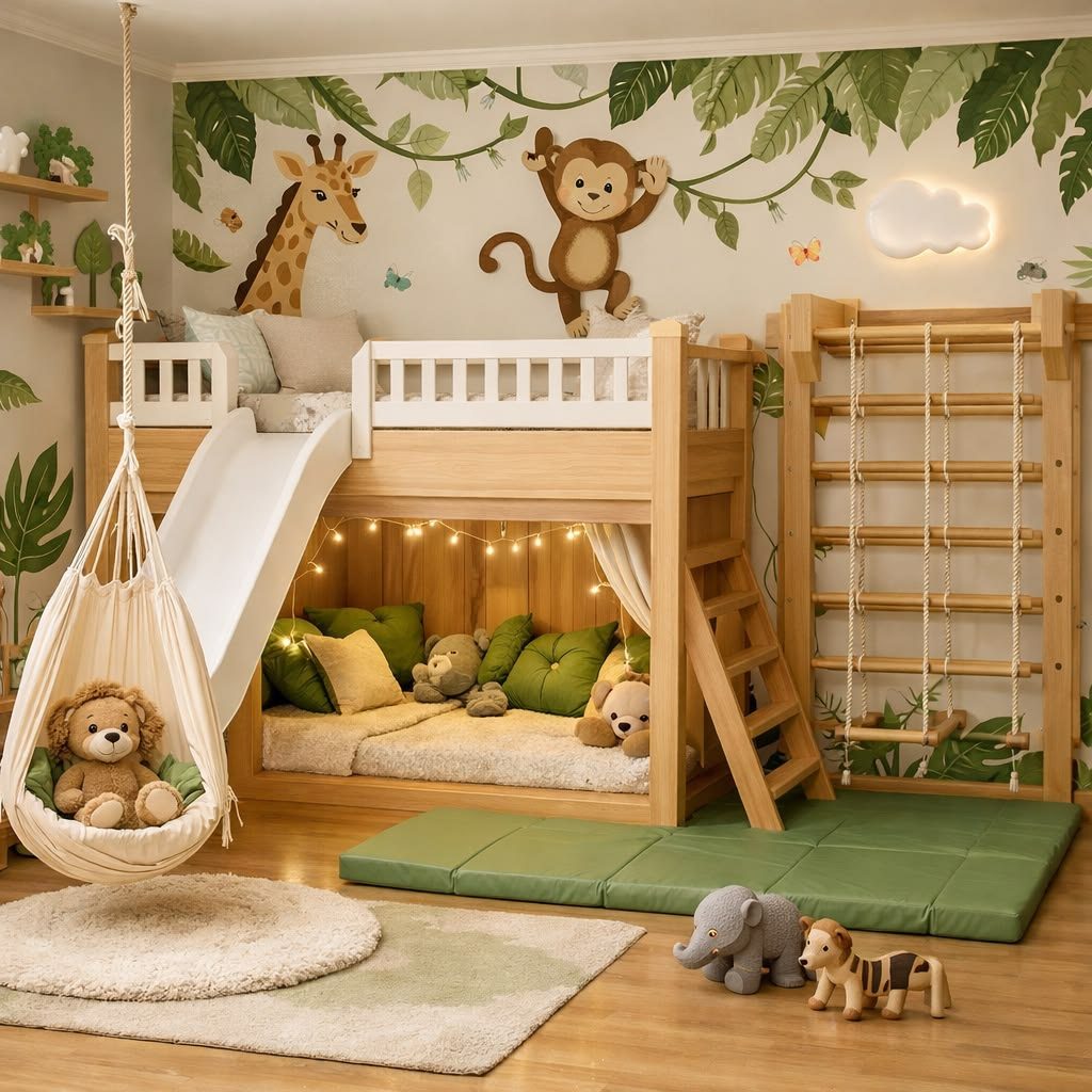 Custom kids' room with bunk bed and slide, Dubai